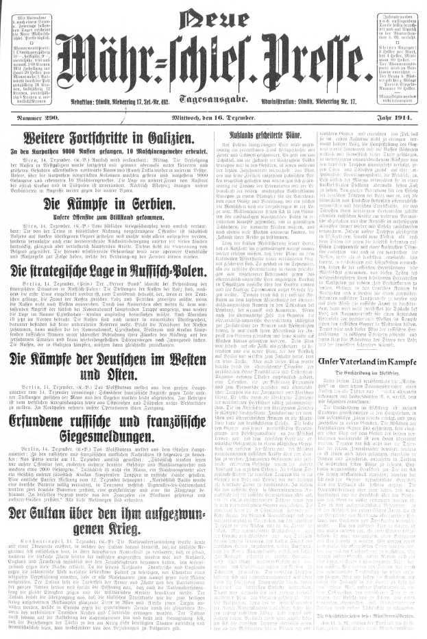 Titelseite einer deutschen Zeitung vom 18. September 1914 mit einem Schwarz-Weiß-Foto eines Mannes im Anzug und Schlips, mit der Schlagzeile 'Deutsches Reichstag, Vol 1, No 1'.