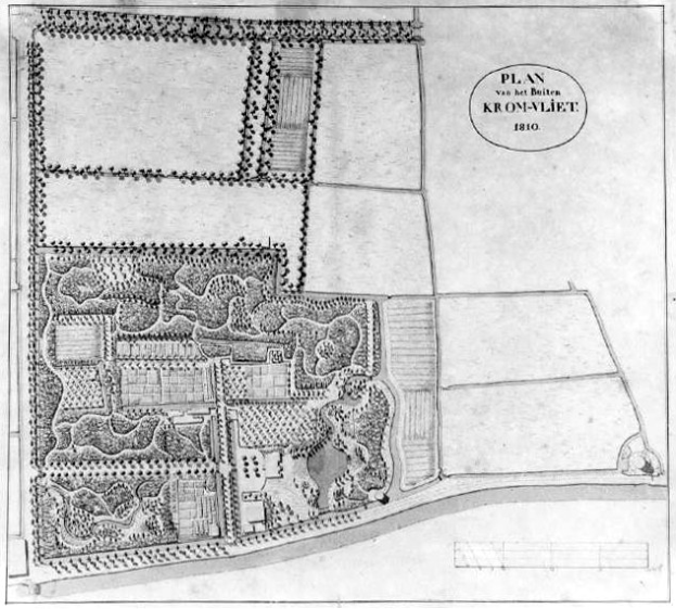 Schwarz-weißer architektonischer Plan der Stadt Kronavaliet, der eine zentrale Stadtillustration umgeben von Text auf altem Papier zeigt.