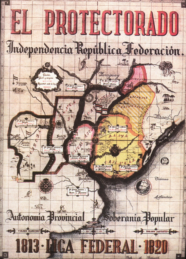 Ein detailliertes Kartenplakat von El Protectorado, einer unabhängigen mexikanischen Republik, mit Regionen in verschiedenen Farben und mit geografischen Namen beschriftet.