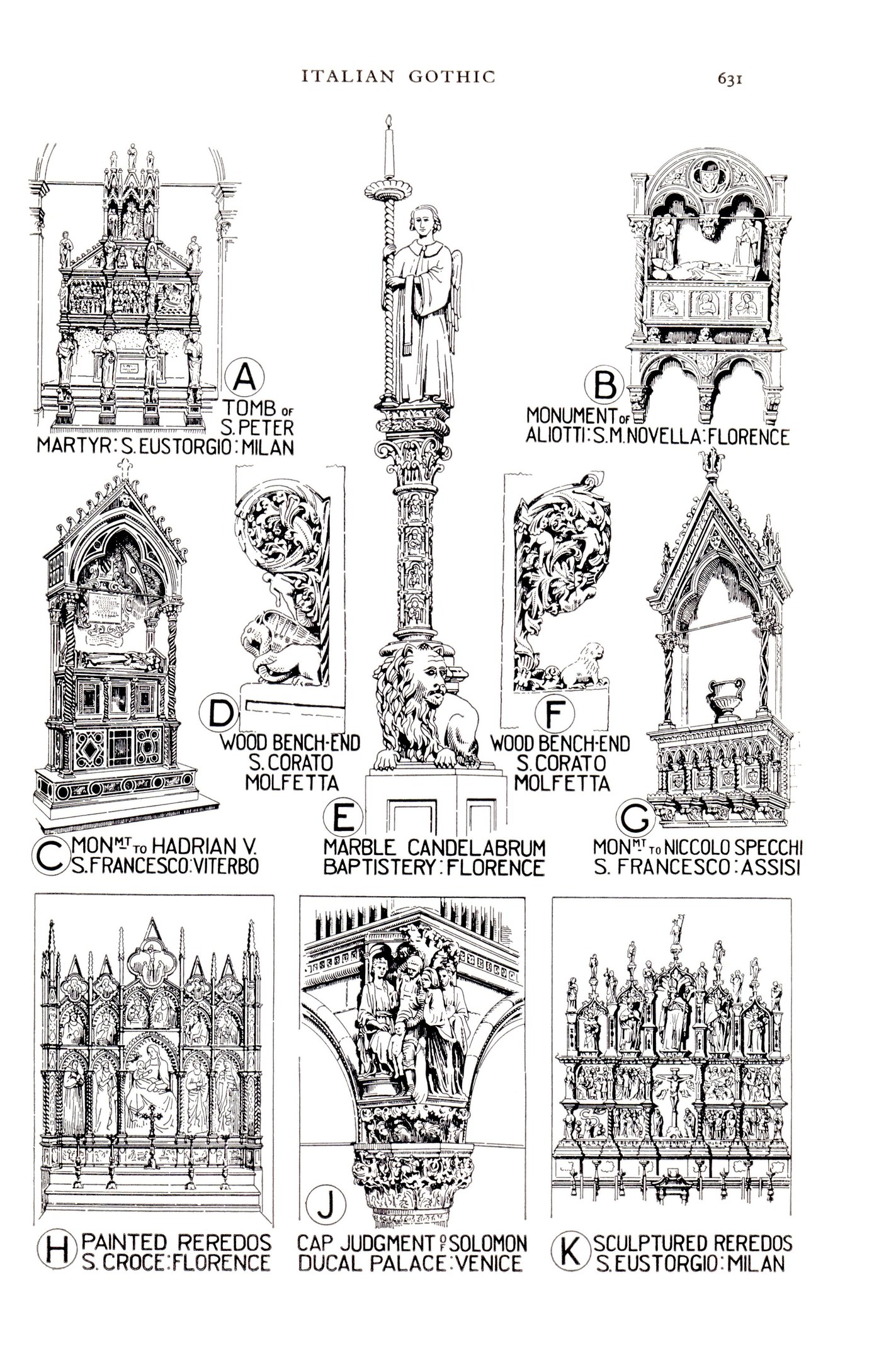Gothic architecture poster with detailed sculptures and informative text.