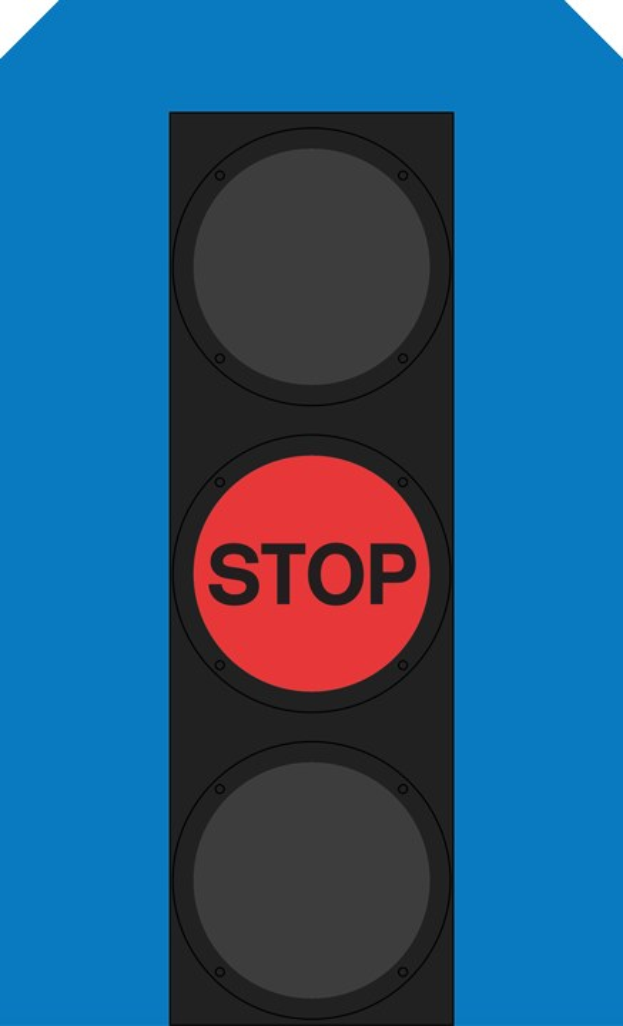 Verkehrsampel mit rotem Haltesignal vor einem blauen Himmel.