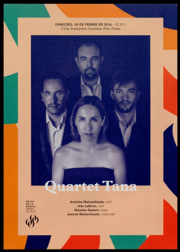 Plakat für ein Konzert der Musikgruppe Quartet Tana mit vier Personen.