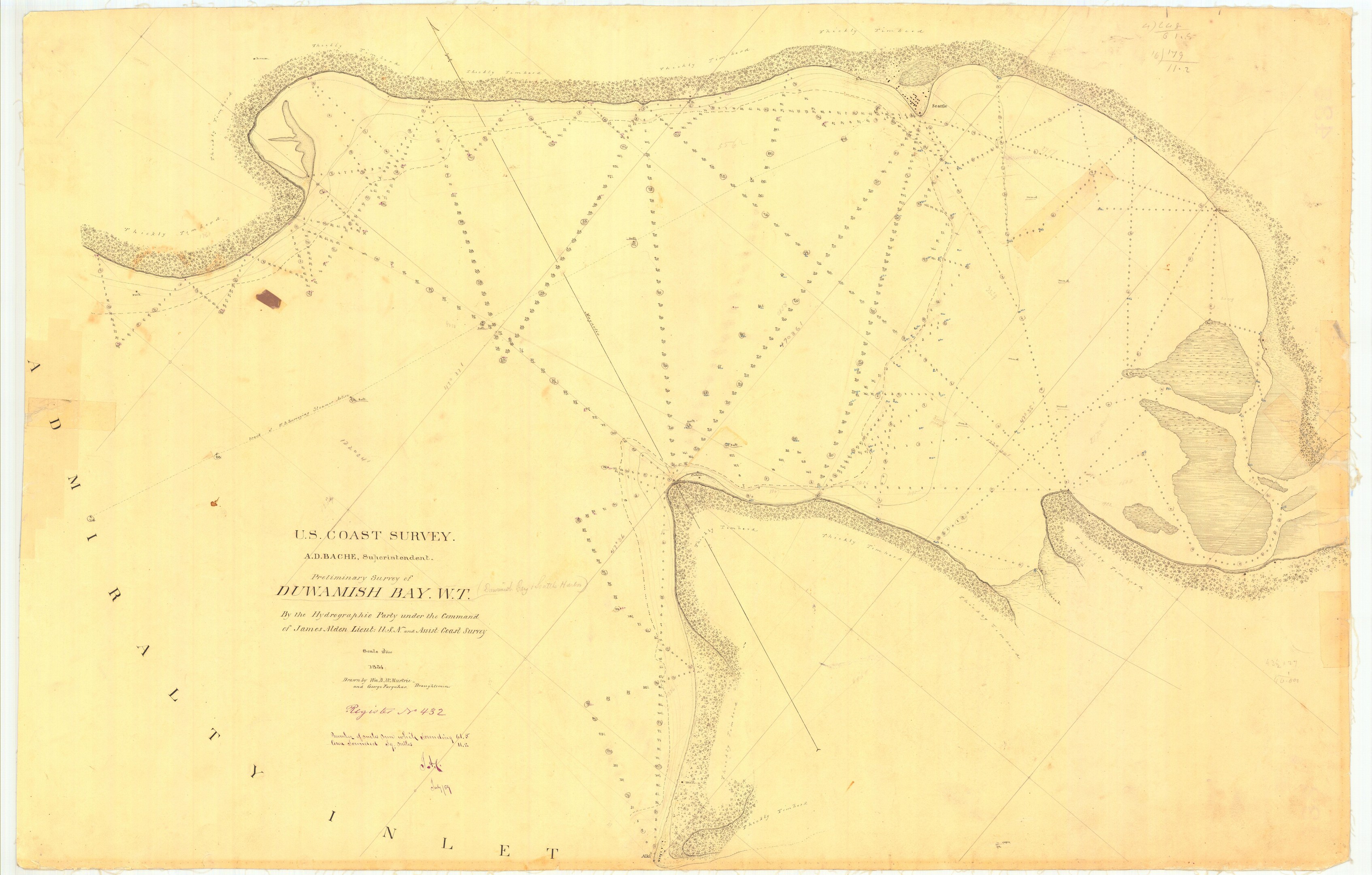 Detailierte Papierkarte des Golfs von Mexiko mit umliegenden geografischen Merkmalen und handgeschriebenen Text zur Bezeichnung von Städten, Dörfern und Ortschaften.