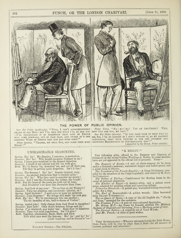 Ein altes Buchcover mit einem Mann in einem Stuhl sitzend und einem ernsten Gesichtsausdruck sowie einer Frau danebenstehend, die nachdenklich aussieht, mit der Überschrift "Die Macht der öffentlichen Meinung" auf der Seite.