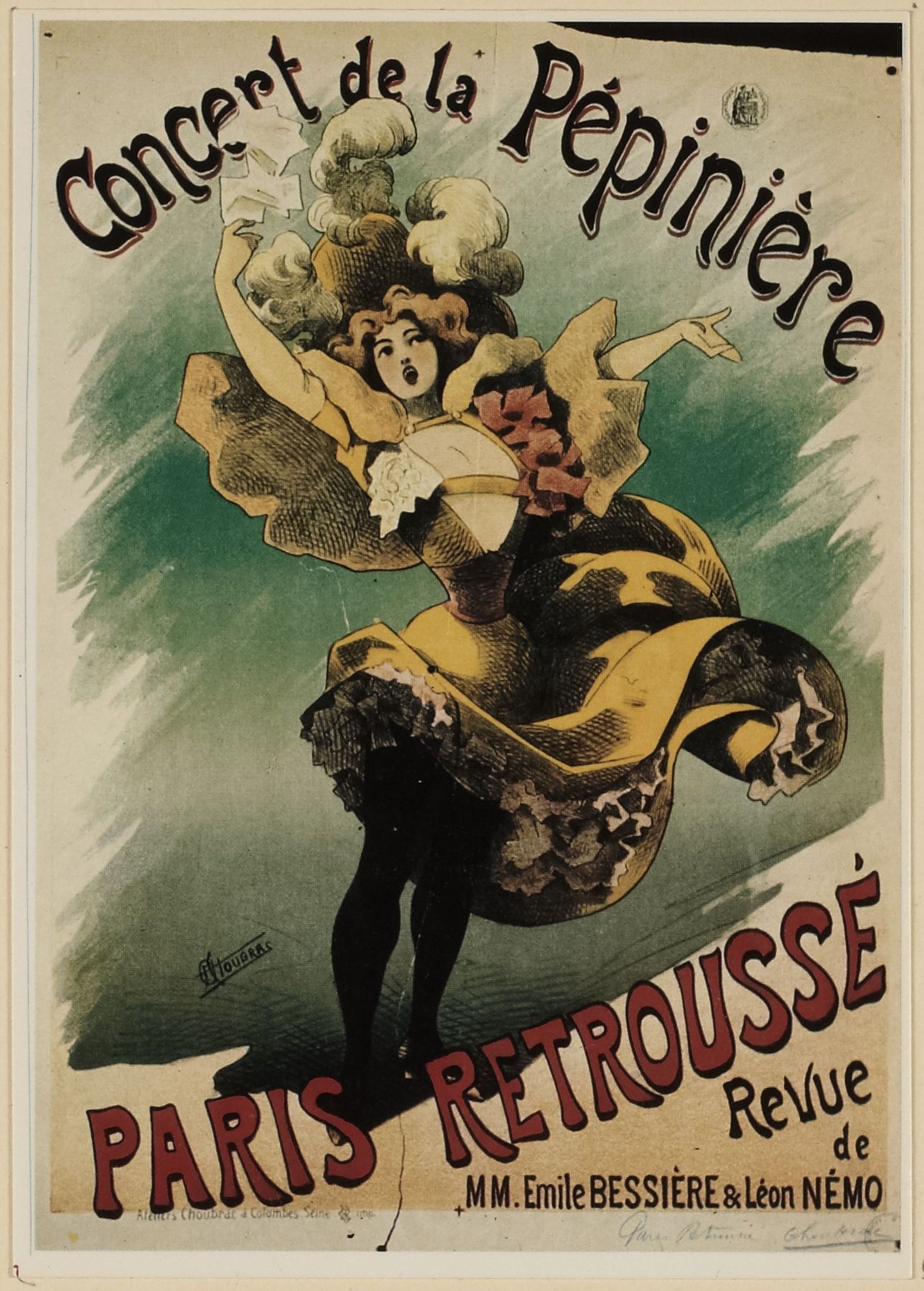 Plakat für die Paris Retroussé Revue mit einem Frauenporträt und Textinformationen.