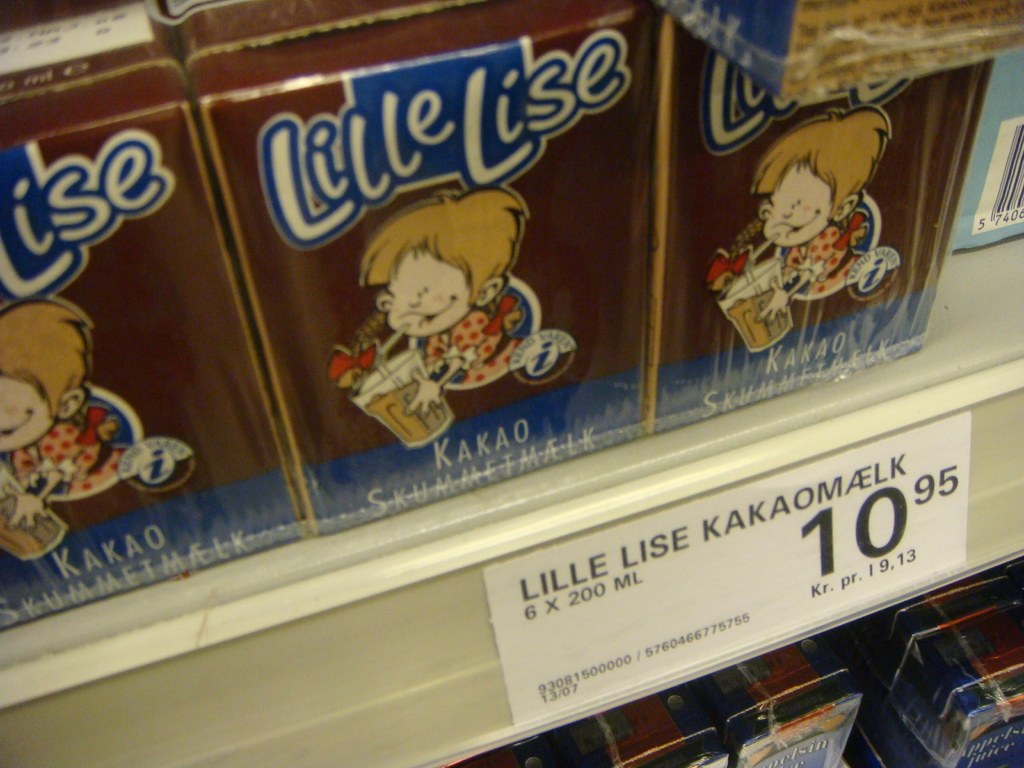 Food items arranged on a rack with a labeled text tag.