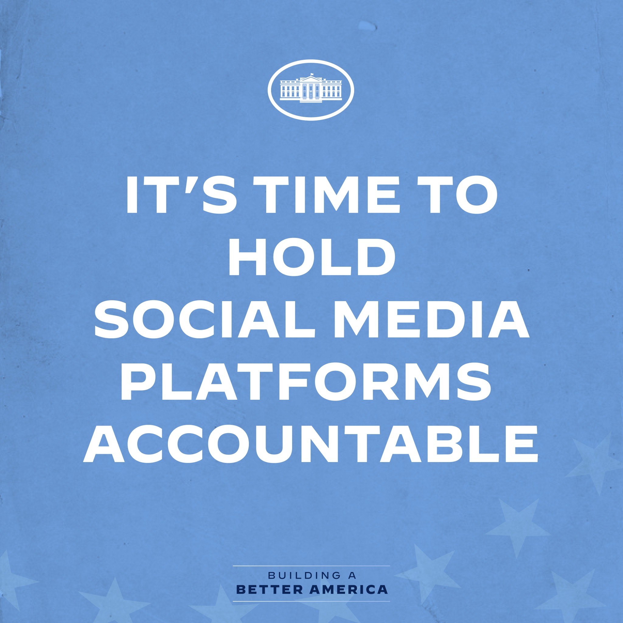 Ein Plakat mit fetter, schwarzer Schrift, die "Es ist Zeit, Social-Media-Plattformen zur Rechenschaft zu ziehen" auf einem weißen Hintergrund liest. Der Text ist von einem dünnen schwarzen Rand umgeben.