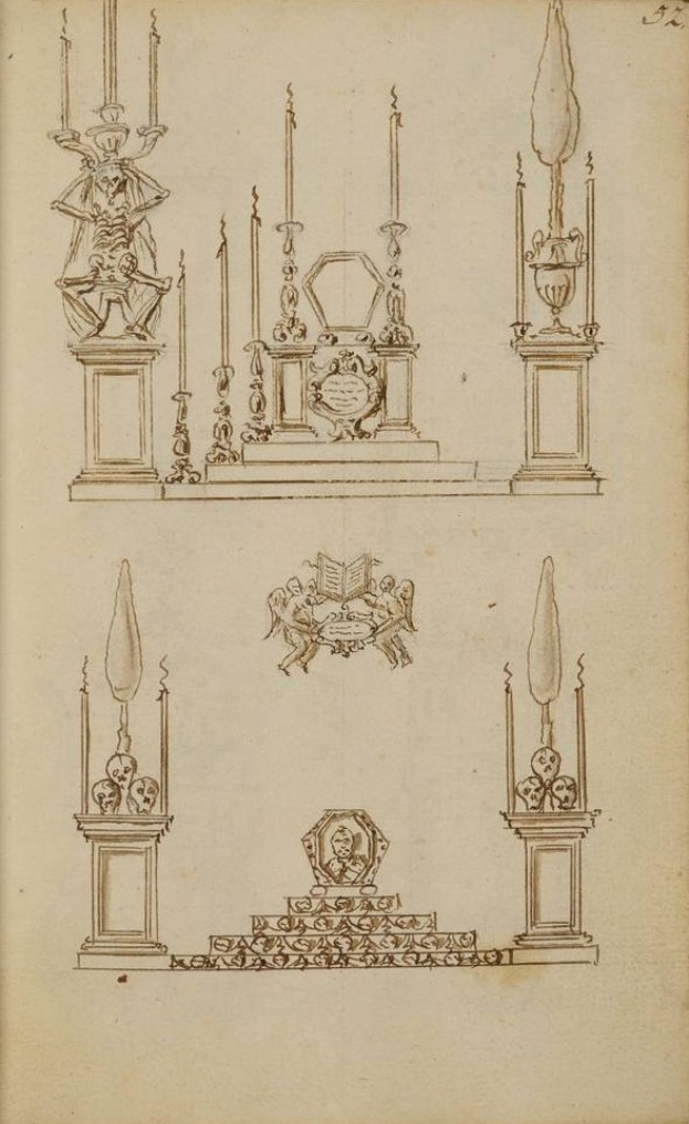 Ein Buchumschlag mit einer detaillierten Illustration eines dekorierten Tisches mit brennenden Kerzen.