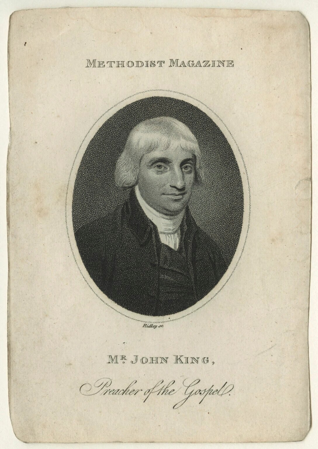 Porträt von Herrn John King, einem Prediger, mit ernster Miene, markanter Nase und kräftigem Kinn, der direkt in die Kamera schaut.