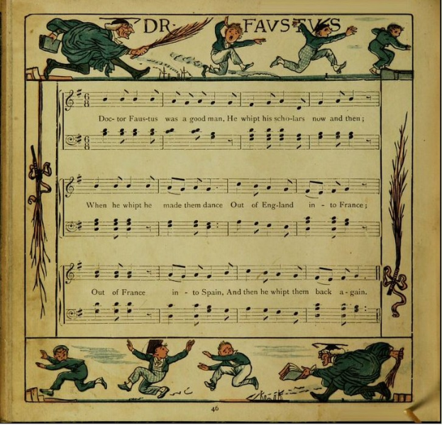 Eine bunte Illustration von tanzenden Menschen auf einer aufgeschlagenen Buchseite, umgeben von verschiedenen Schriften und Texten.