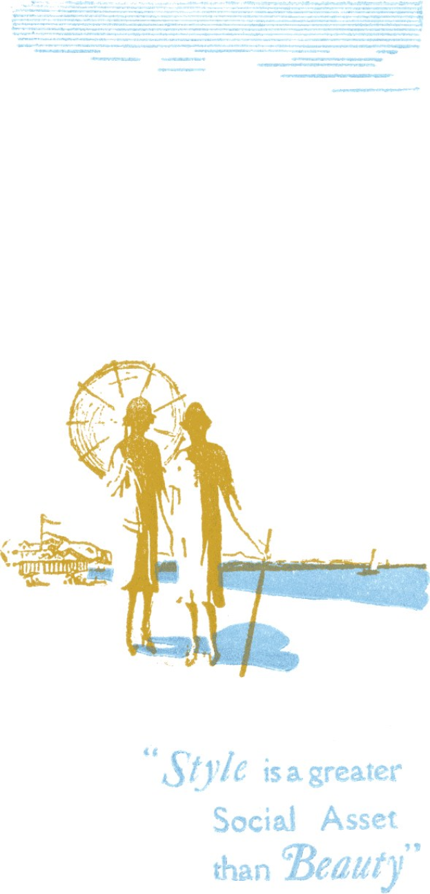 Plakat mit minimalistischem Design, das zwei Menschen zeigt, die sich umarmen, weißen Hintergrund, hellblauen Rand und fetter schwarzer Schriftzug "Stil ist ein größeres soziales Kapital als Schönheit" quer darüber.