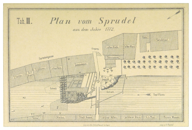 A poster featuring a map drawing of Spruidel, Germany, with accompanying text providing additional city details.
