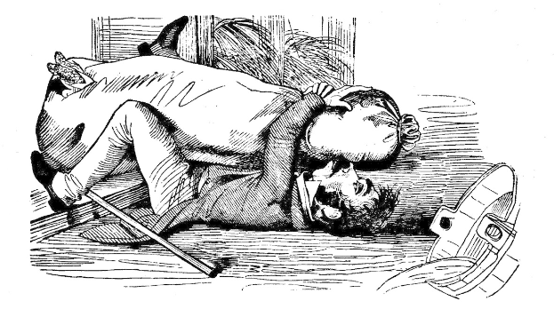 Schwarze und weiße Zeichnung eines Mannes, der auf dem Rücken liegt und seinen Kopf auf der Brust einer Frau hat, wobei beide besorgt wirken.