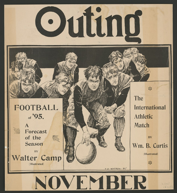 Schwarzes Plakat mit der Aufschrift "Outing Football of '95: A Forecast of the Season", das eine Gruppe von Menschen zeigt