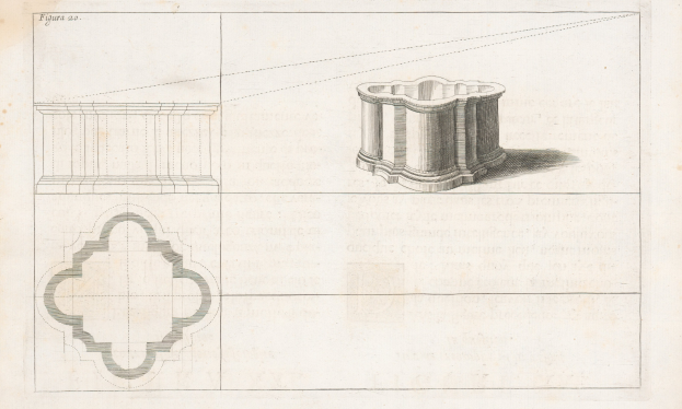 A hand-drawn sketch of a rectangular planter with a curved top, small circle and line patterns, and cursive text describing its design.