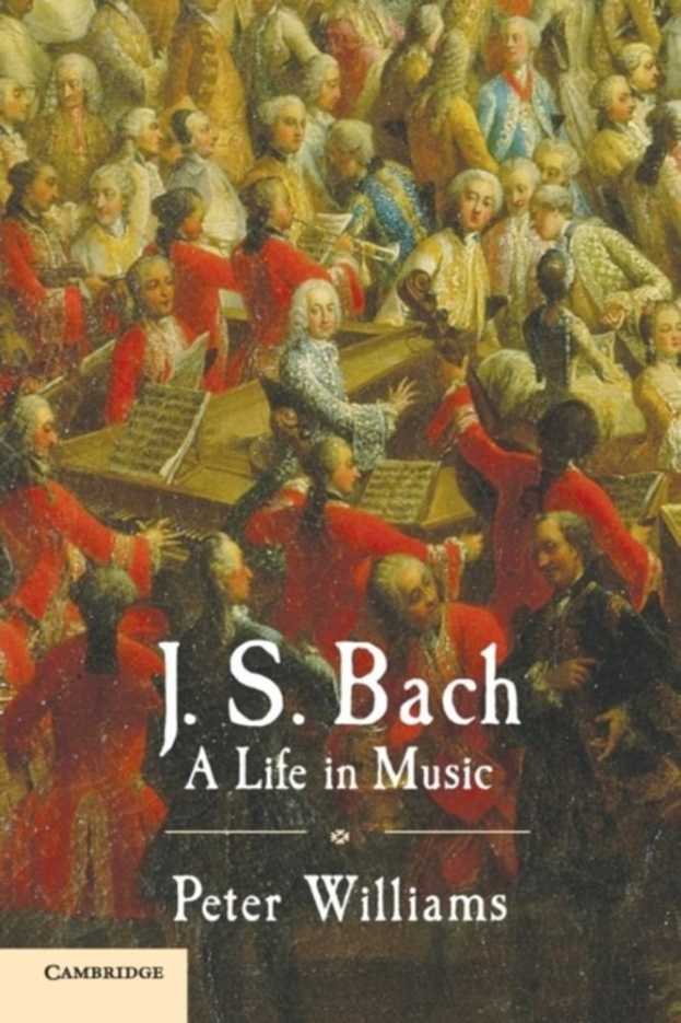 Plakat für "Ein Leben in Musik" von J.S. Bach, das eine Gruppe von Musikern zeigt, die Instrumente spielen, mit dem Titel oben