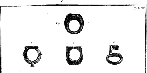 Black and white drawing of four different ring designs arranged in a triangular formation on a white background, with the text "Ring Patent" below.