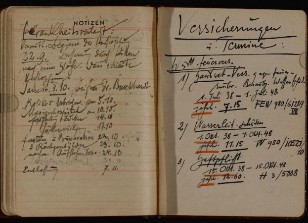 Ein offenes deutsches Militär-Tagebuch aus dem frühen 20. Jahrhundert, gefüllt mit handgeschriebener Text und Zahlen.