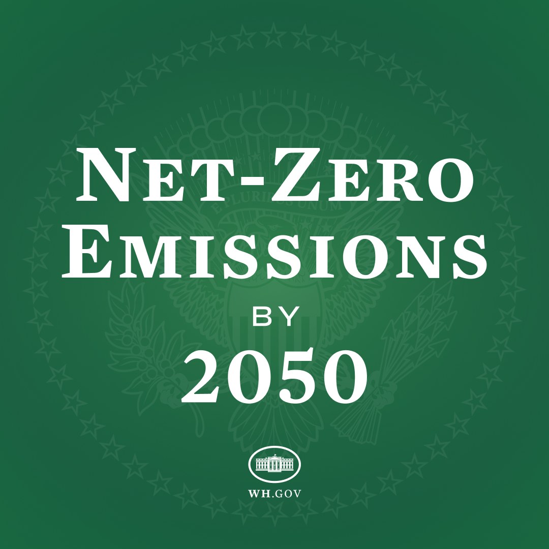 Weißer fetter Text auf einem grünen Hintergrund, der "net-zero emissions by 2050" lautet.