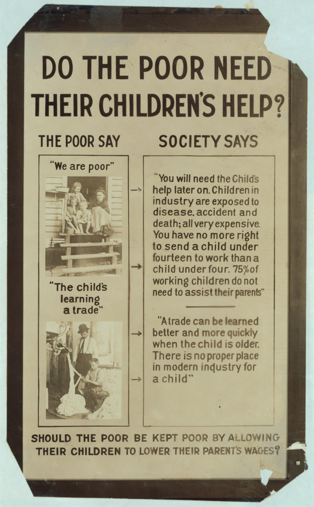 Poster titled "Do the Poor Need Their Children's Help?" featuring text and images.