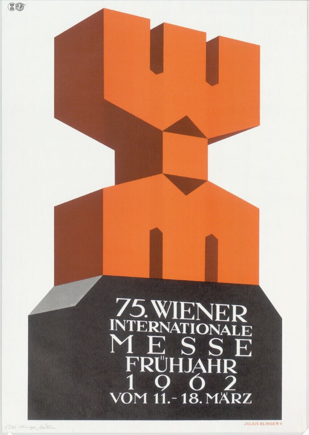 Poster for the 75th International Messe Frühjahr in Munich, Germany, with a colorful central sculpture and event details in text.