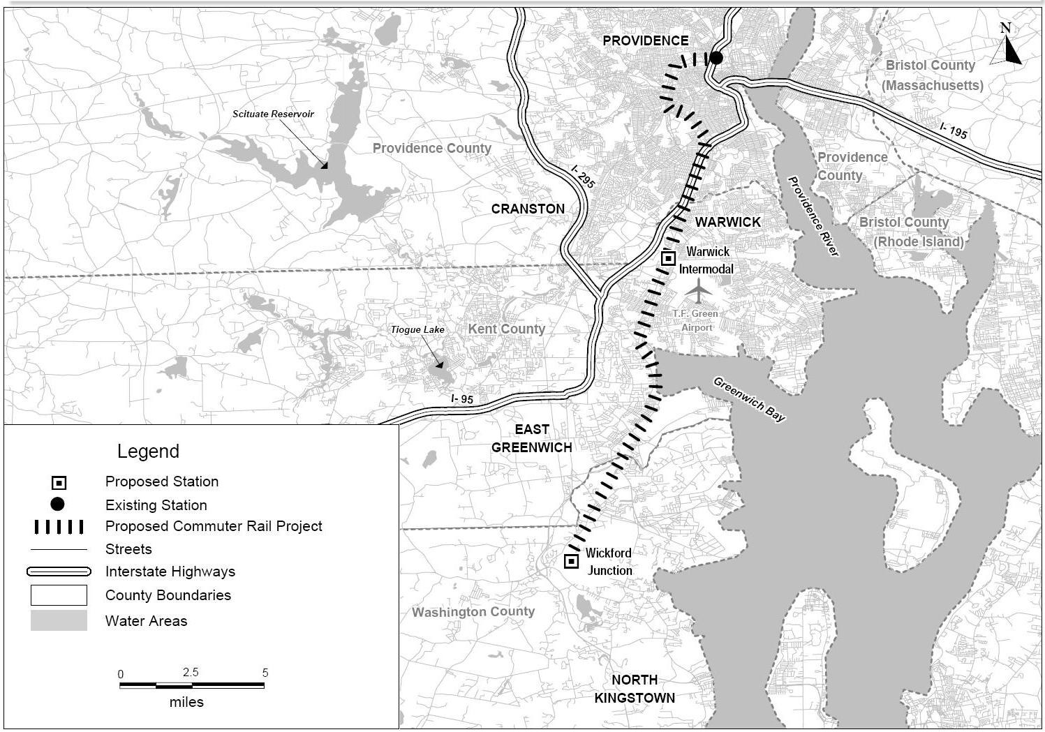 Schwarze und weiße Karte einer Stadt mit einem Fluss, auf der linken Seite beschriftet mit "Vorgeschlagenes S-Bahn-Projekt"