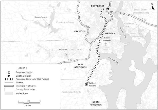Schwarze und weiße Karte einer Stadt mit einem Fluss, auf der linken Seite beschriftet mit "Vorgeschlagenes S-Bahn-Projekt"