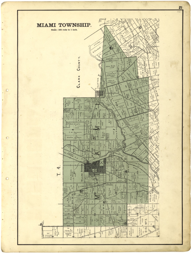 Vogelperspektive eines alten, detaillierten Stadtplans von Miami, Florida, mit Text oben und unten, der Straßen, Gebäude und Sehenswürdigkeiten zeigt.