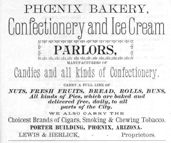 Werbung für Phoenix Bakery, ein Konditorei- und Eisdielenunternehmen, mit Textbeschreibung der Angebote.