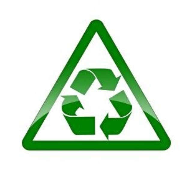 Grüne Dreieck mit weissem Hintergrund, das ein grünes Recycling-Symbol in der Mitte enthält.