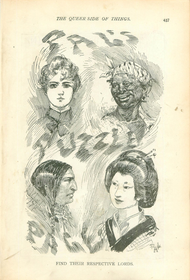 Ein altes Buchcover mit vier Frauenköpfen und der Text 'Die queere Seite der Dinge'.