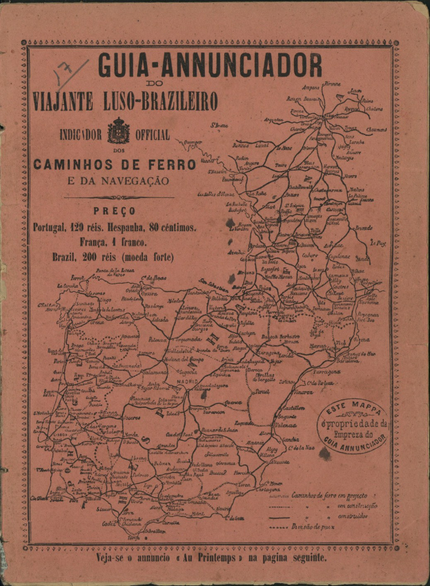 Altes Buch mit einer detaillierten Karte von Brasiliens Provinzen und Städten auf dem Cover vor schwarzem Hintergrund.