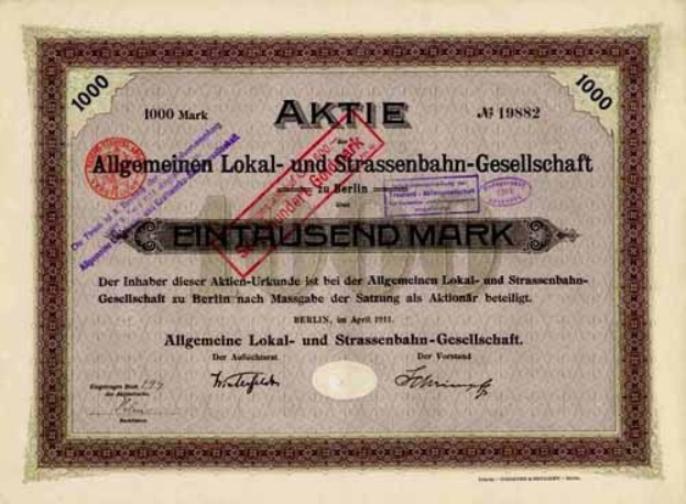 Altes deutsches Regierungsaktienzertifikat mit gedrucktem Text und numerischen Figuren.