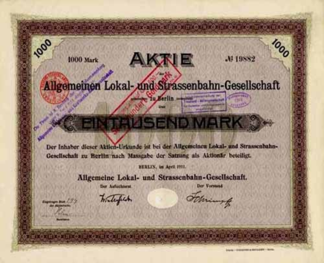 Altes deutsches Regierungsaktienzertifikat mit gedrucktem Text und numerischen Figuren.