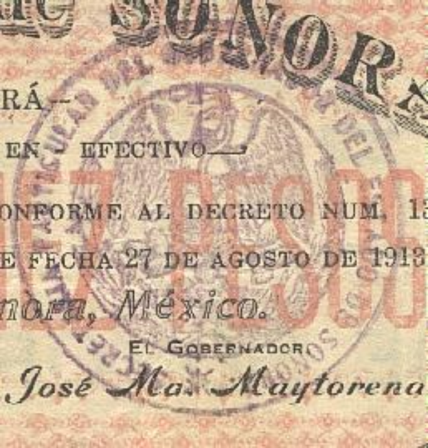 Alte mexikanische Banknote mit Stempel und Aufdruck auf altem Papier