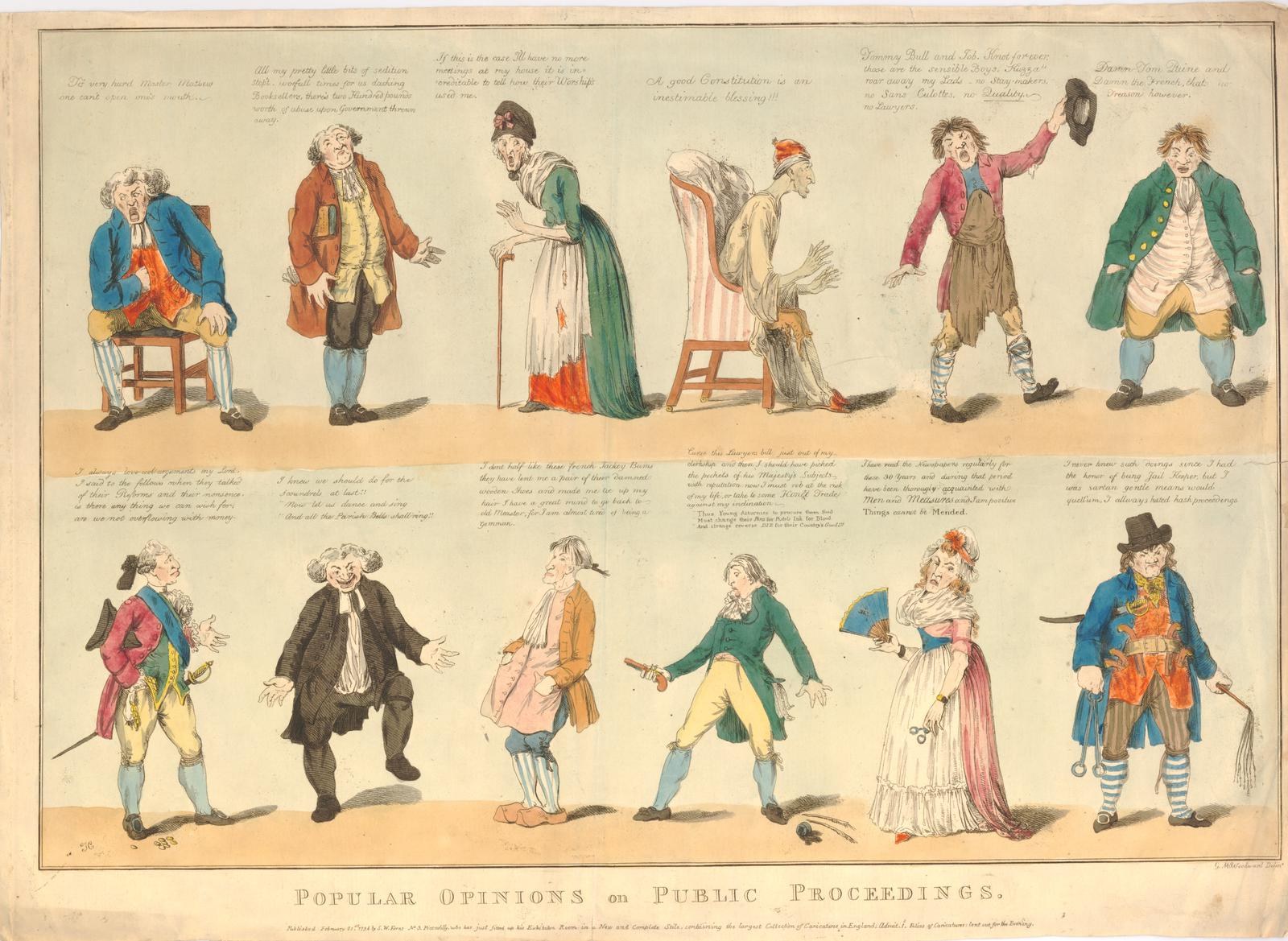 Zeitung mit gedruckten Bildern von Menschen und handgeschriebenem Text, der die öffentlichen Meinungen zu einem Rechtsstreit zusammenfasst.