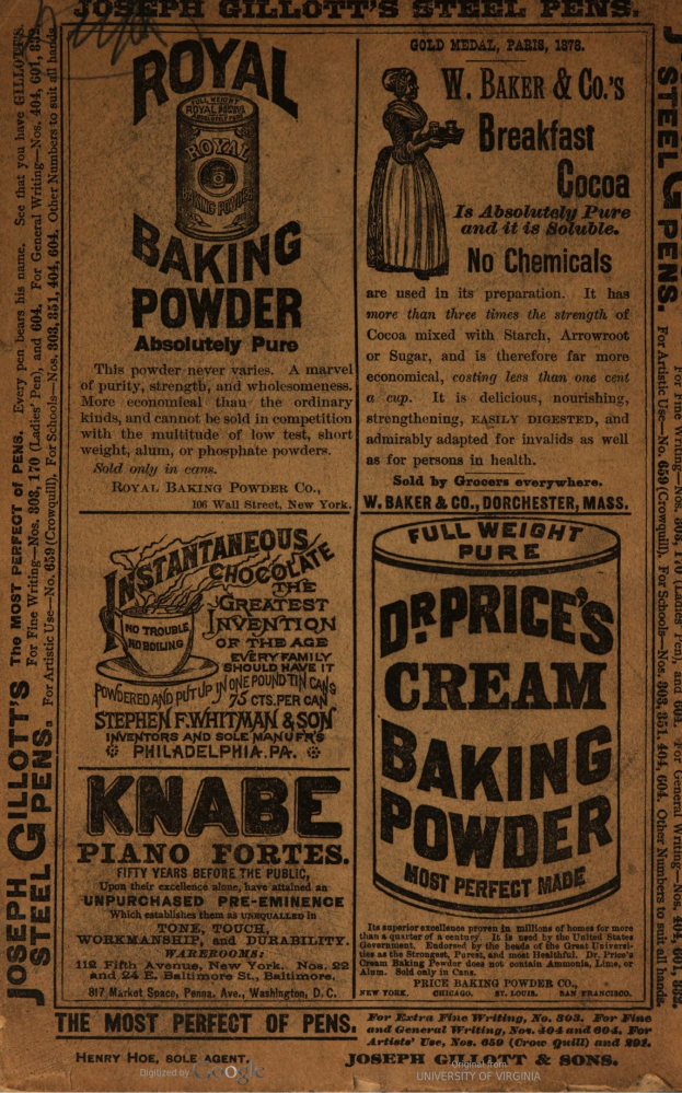 Werbeplakat für Backpulver mit einem Frauengesicht und Text, der das Produkt bewirbt.