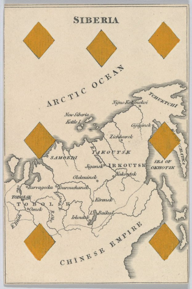 Detailierte Karte von Sibirien und dem Arktischen Ozean mit geografischen Merkmalen und begleitendem informativen Text.