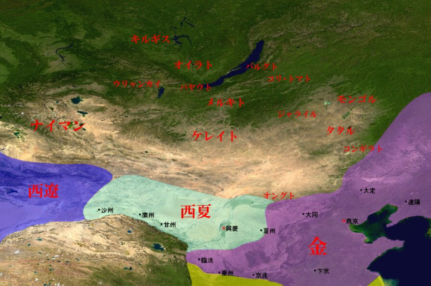 Satellitenkarte des Nahen Ostens mit Text, der den Persischen Golf anzeigt, der in Grün, Blau und Lila schattiert ist.