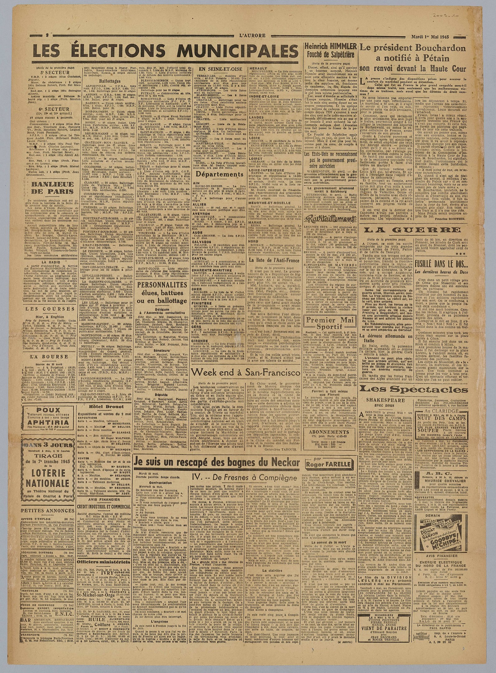 Front page of the French newspaper *Les Élections Municipales* with white background, filled with text about municipal elections.