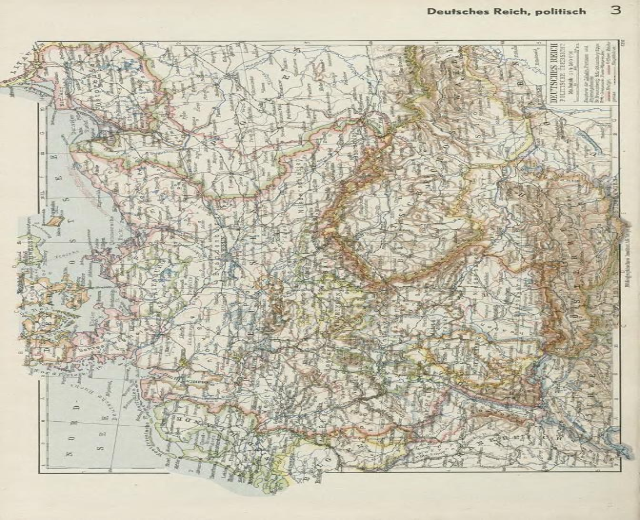 Alte 19. Jahrhundert-Karte von Deutschland, die politische Teilung zeigt, auf Papier gedruckt mit Text oben und unten.