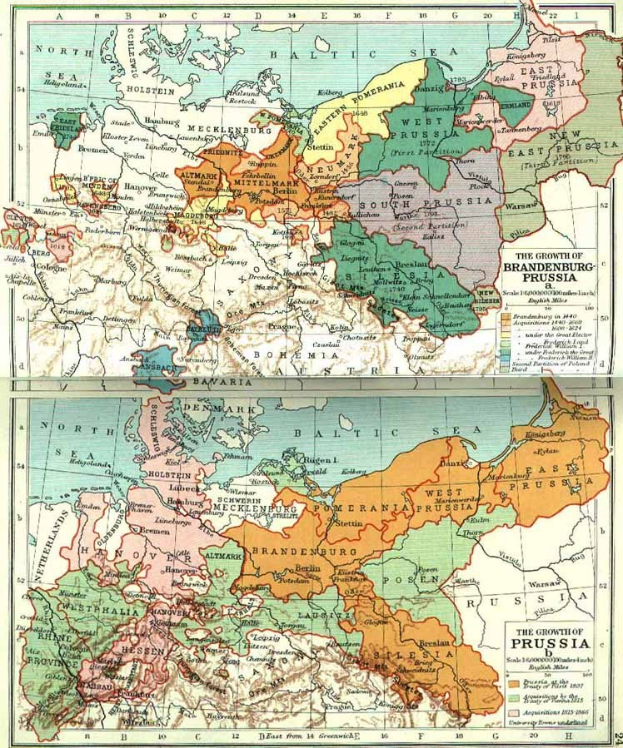 Eine Landkartenposter aus dem 19. Jahrhundert von Preußen, unterteilt in Abschnitte, die das Russische Reich und seine Grenzen zeigen, mit fettgedrucktem Text oben und unten.