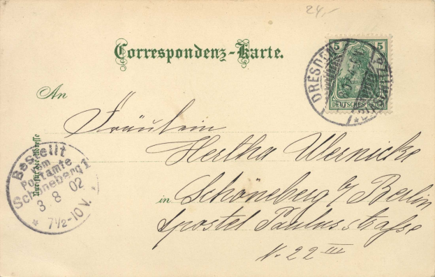 Ein alter Briefumschlag aus dem Jahr 1873 mit einer 5d-Marke, einem Poststempel mit der Aufschrift "Schweiz" und einer Illustration einer Frau.