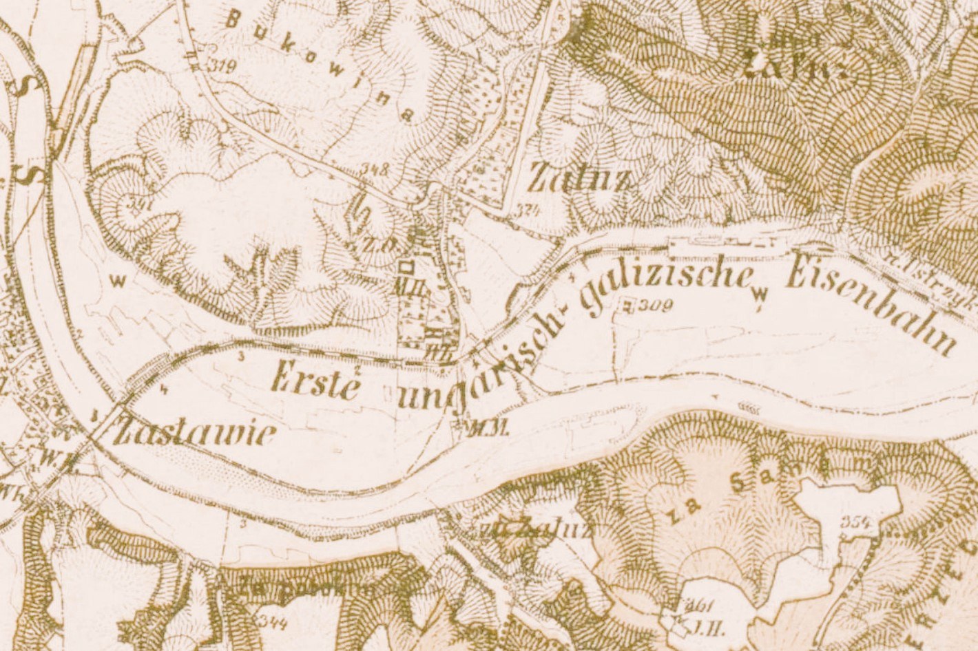 Detailed old map of Eisenbahn, Germany, depicting streets, buildings, and landmarks with text annotations.