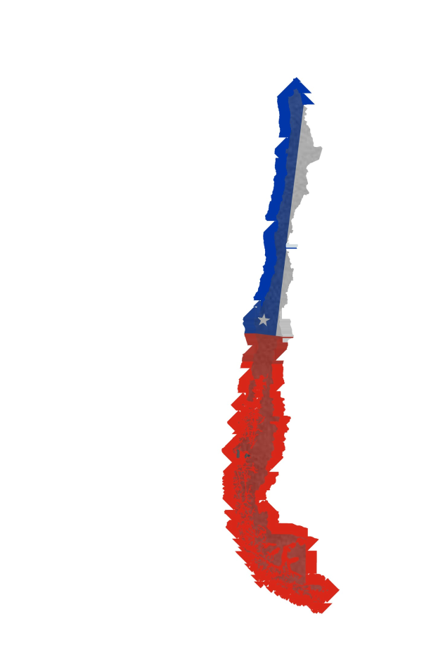 Eine Karte von Chile mit der chilenischen Flagge in der Mitte auf einem weißen Hintergrund.