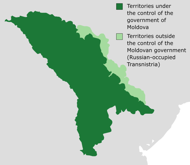 Eine Karte von Moldau mit in Grün hervorgehobenen Provinzen und zusätzlichem Textinformationen auf der rechten Seite.