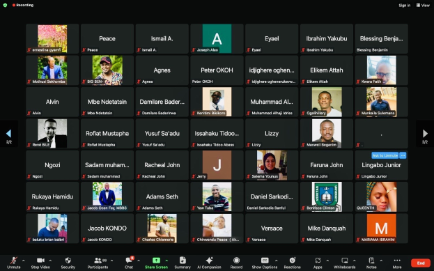 Screenshot of a video streaming service interface displaying multiple video thumbnails featuring diverse individuals, with playback controls and text options visible at the bottom.