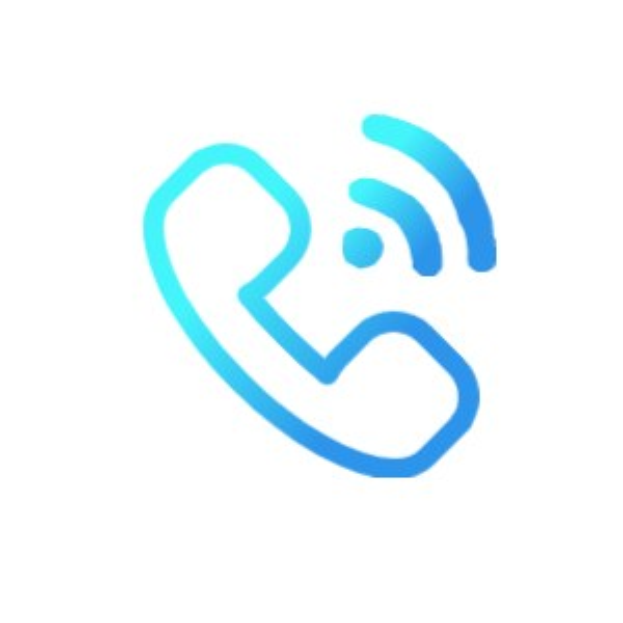 Blauer Telefon-Icon auf weißem Hintergrund mit einem drahtlosen Signal, das einen aktiven Telefonanruf anzeigt.