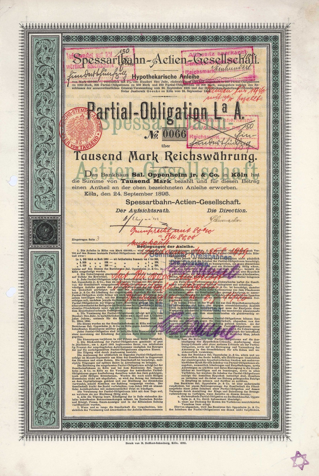 Altes deutsches Regierungsaktienzertifikat mit gedrucktem Text und einem offiziellen Stempel.