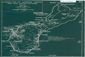 Ein grünes Plakat mit einer detaillierten Karte der japanischen Kräfte und Geschützstellungen, mit zusätzlichen Informationen im Text.